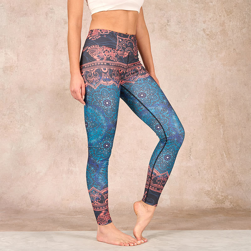 Green Mandala Flower Print Gym Fitness Leggings Women's Yoga Pants