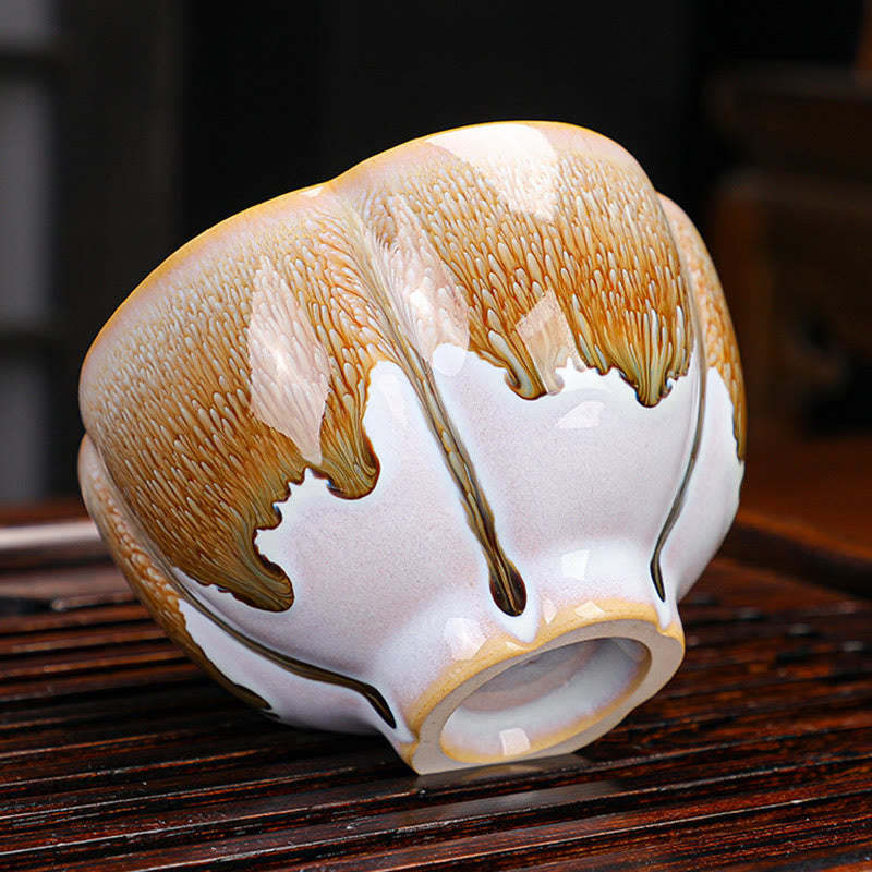 6Pcs Plum Blossom Petal Pattern Chinese Jianzhan Kiln Change Ceramic Teacup Kung Fu Tea Cup Bowl With Gift Box