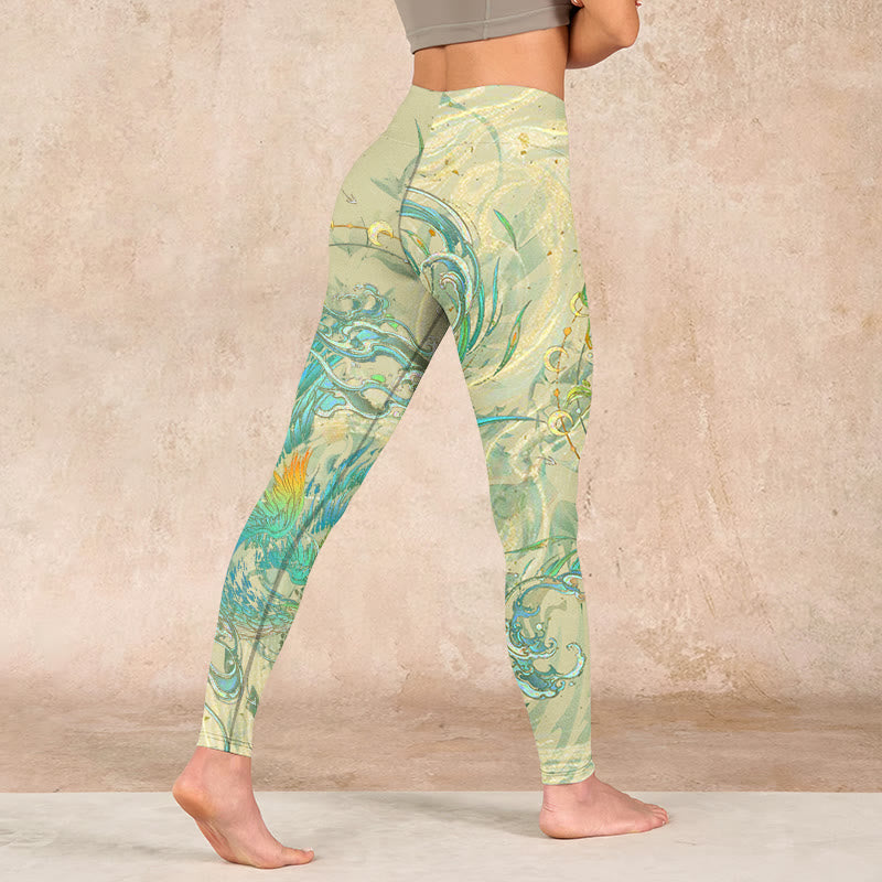 Blue-green Phoenix Gym Leggings Women's Yoga Pants