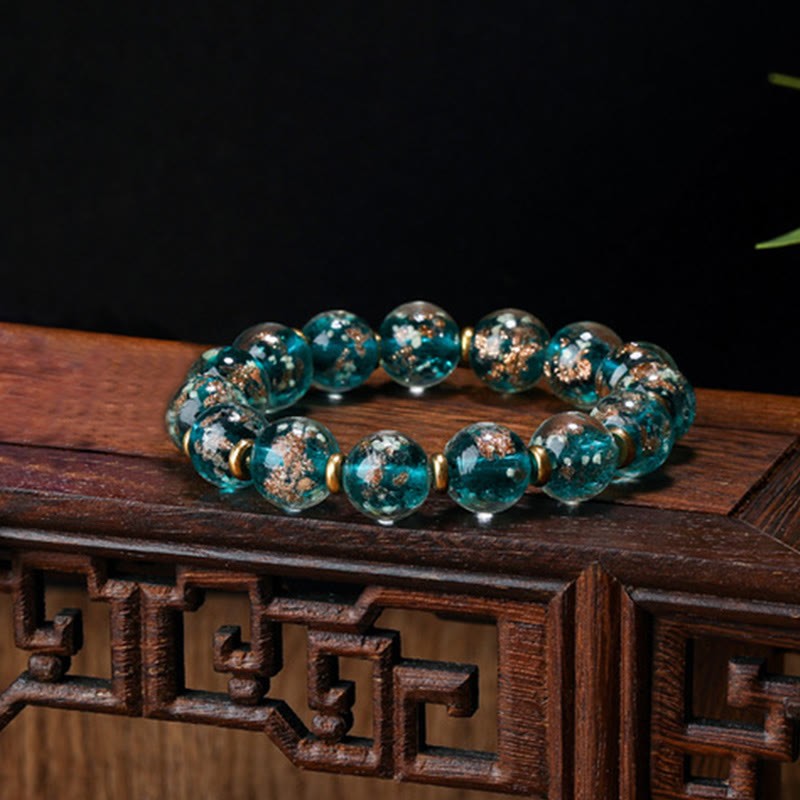Gold Swallowing Beast Family Charm Luminous Fluorescent Liuli Glass Bead Success Bracelet