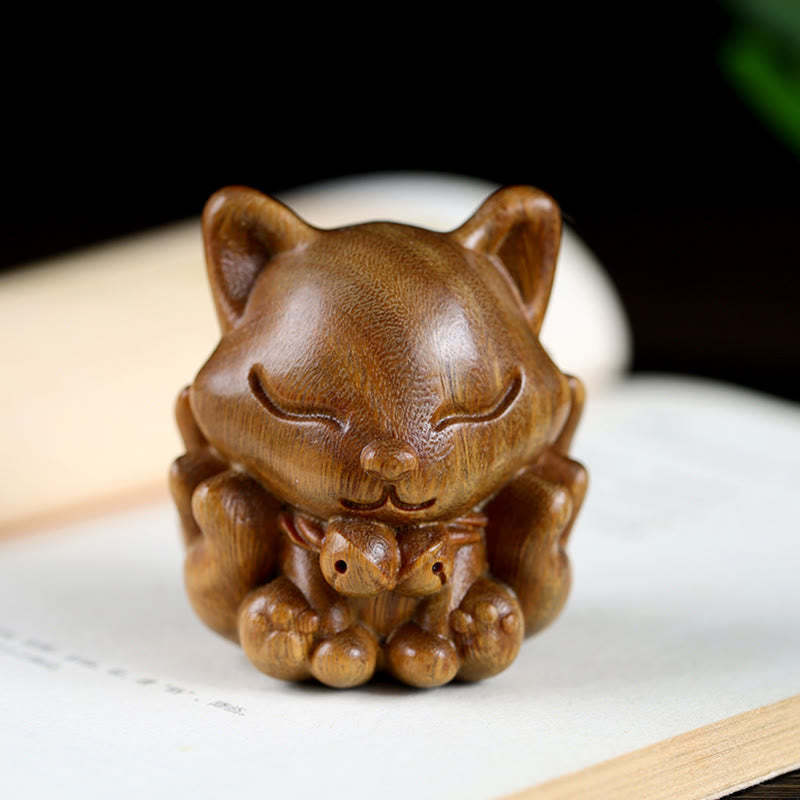 Mini Nine-Tailed Fox Ivory Fruit Sandalwood Green Sandalwood Blessing Decoration