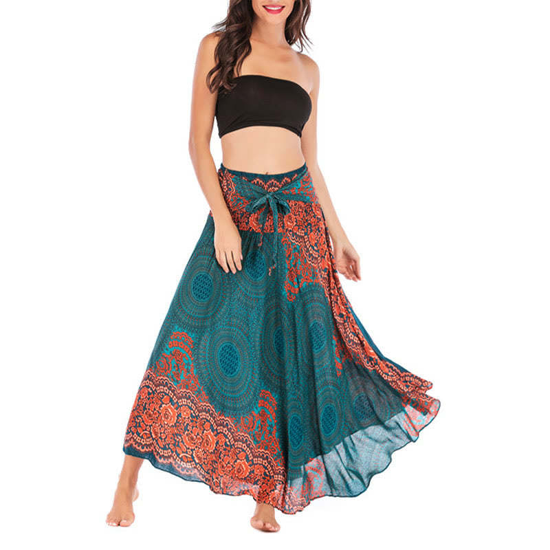 Two Style Wear Bohemian Compass Rose Flower Lace-up Skirt Dress
