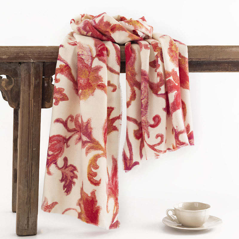 Tibetan Red Flower Print Shawl Fall Winter Soft Warm Scarf Wrap