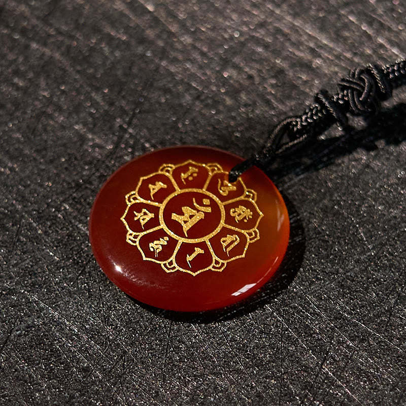 Om Mani Padme Hum Natural Various Crystal Black Obsidian Strength Necklace Pendant