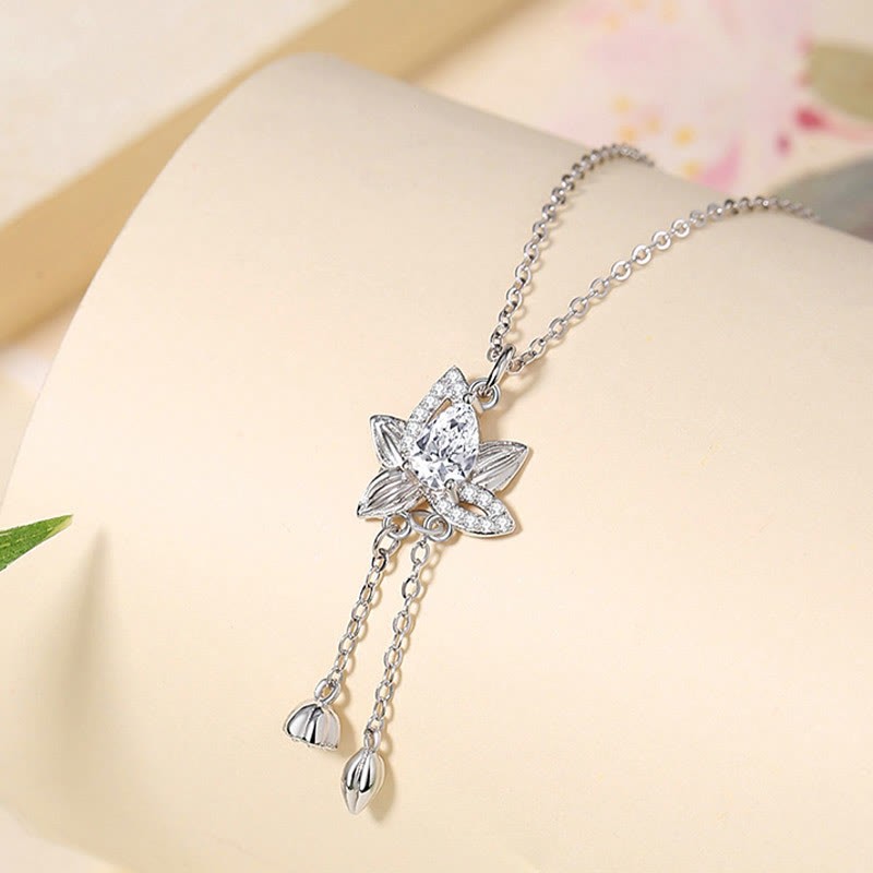 925 Sterling Silver Lotus Zircon Enlightenment Necklace Pendant
