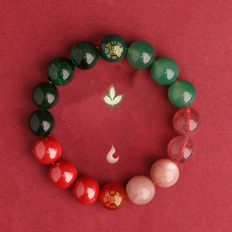 Five Elements Various Agate Crystal Black Onyx Green Chalcedony Aquamarine Wisdom Bracelet