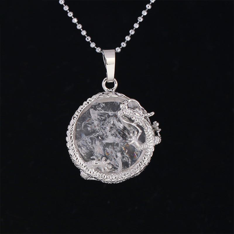 Chinese Dragon Natural Quartz Crystal Healing Energy Necklace Pendant