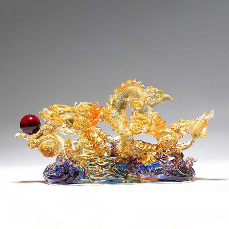 Handmade Dragon Liuli Crystal Art Piece Protection Strength Home Office Decoration