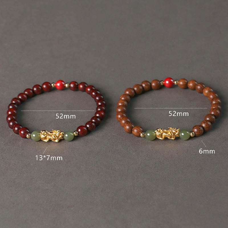 999 Sterling Silver Sandalwood Ebony Wood Small Leaf Red Sandalwood Hetian Jade Cinnabar PiXiu Wealth Bracelet
