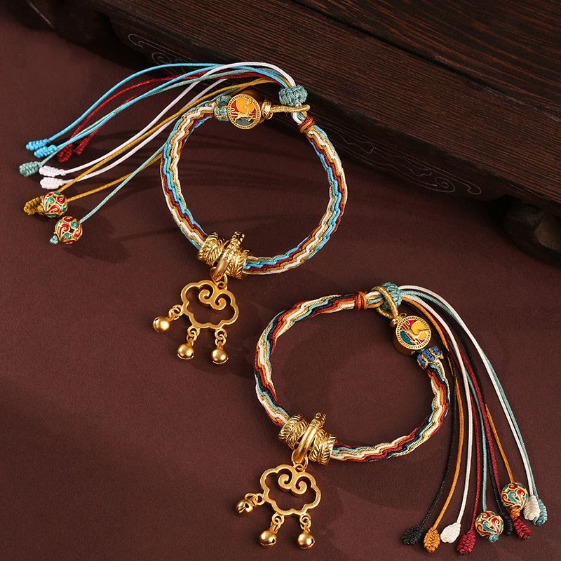 Handmade Dunhuang Color Deer Auspicious Cloud Peace Lock Bell Healing Reincarnation Knot Bracelet