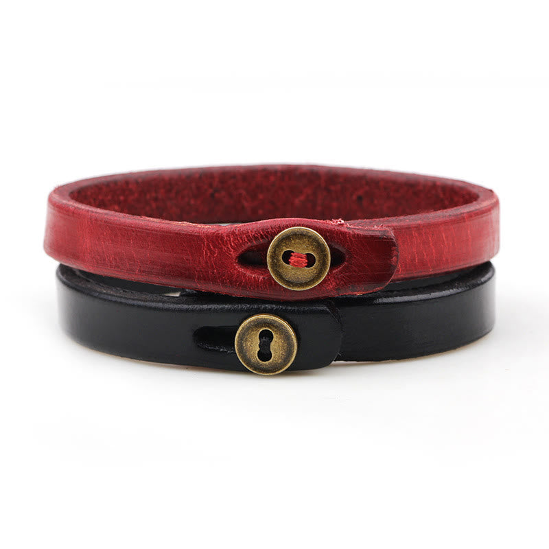 Vintage Plain Leather Button Buckle Confidence Bracelet