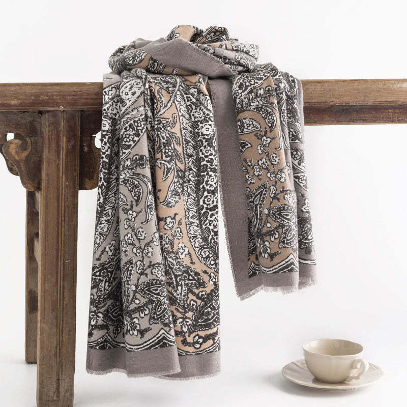 Tibetan Ethnic Flower Print Shawl Fall Winter Soft Warm Scarf Wrap
