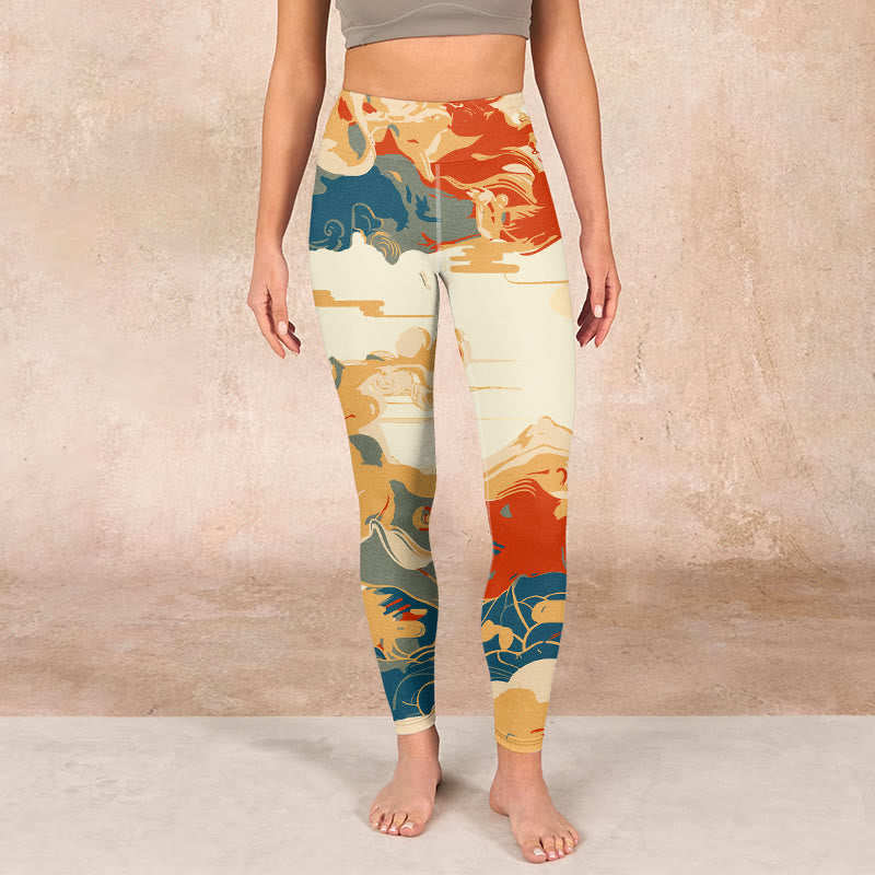 Colorful Clouds Print Fitness Leggings Women's Yoga Pants
