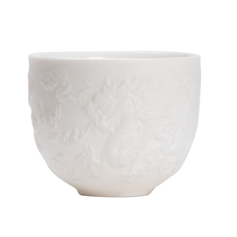 Dragon Phoenix Relief White Porcelain Ceramic Teacup Kung Fu Tea Cup 115ml