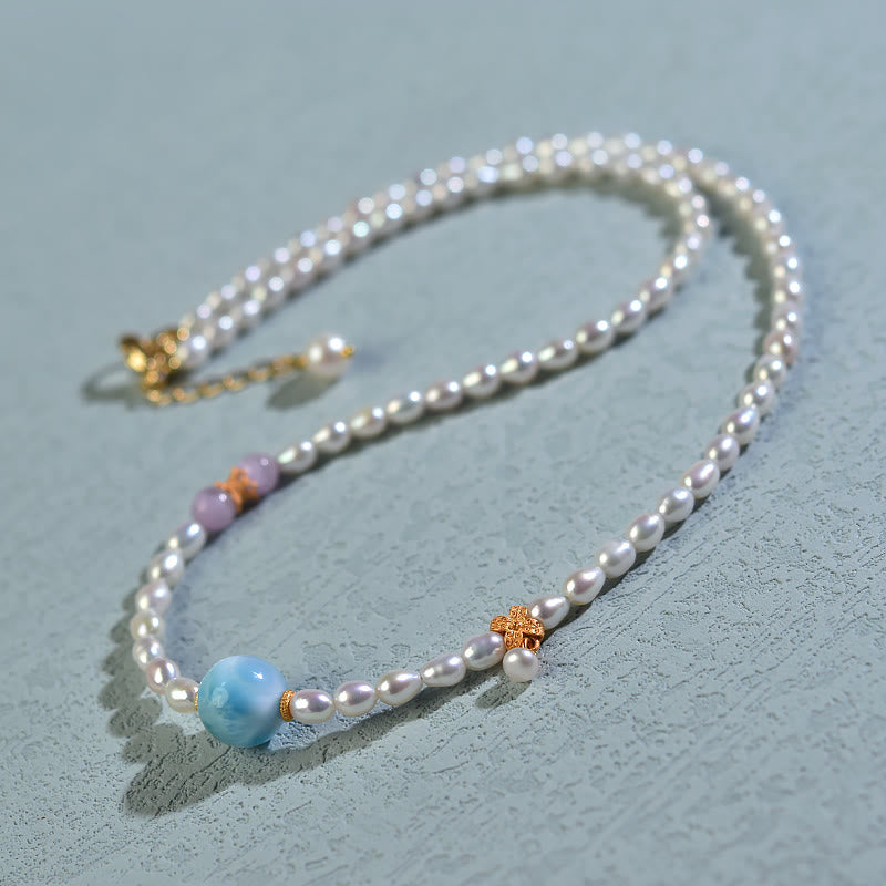 925 Sterling Silver Natural Pearl Larimar Sincerity Necklace Pendant