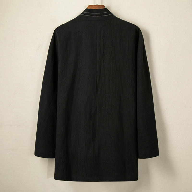 Simple Fall Lace-up Cotton Linen Men Jacket Coat Zen Clothing