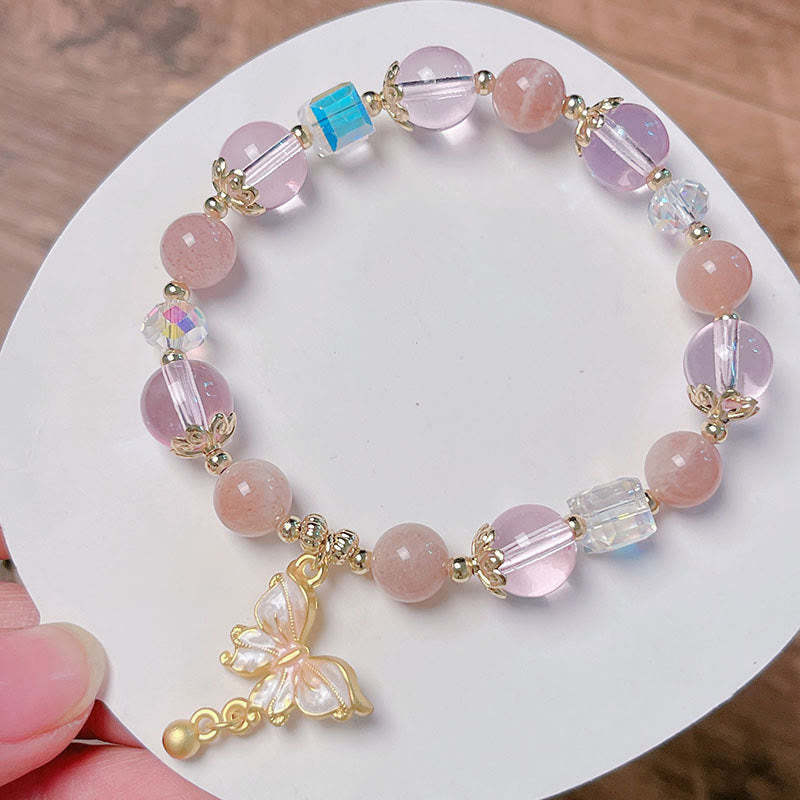 Natural Amethyst Sun Stone Butterfly Peace Bracelet
