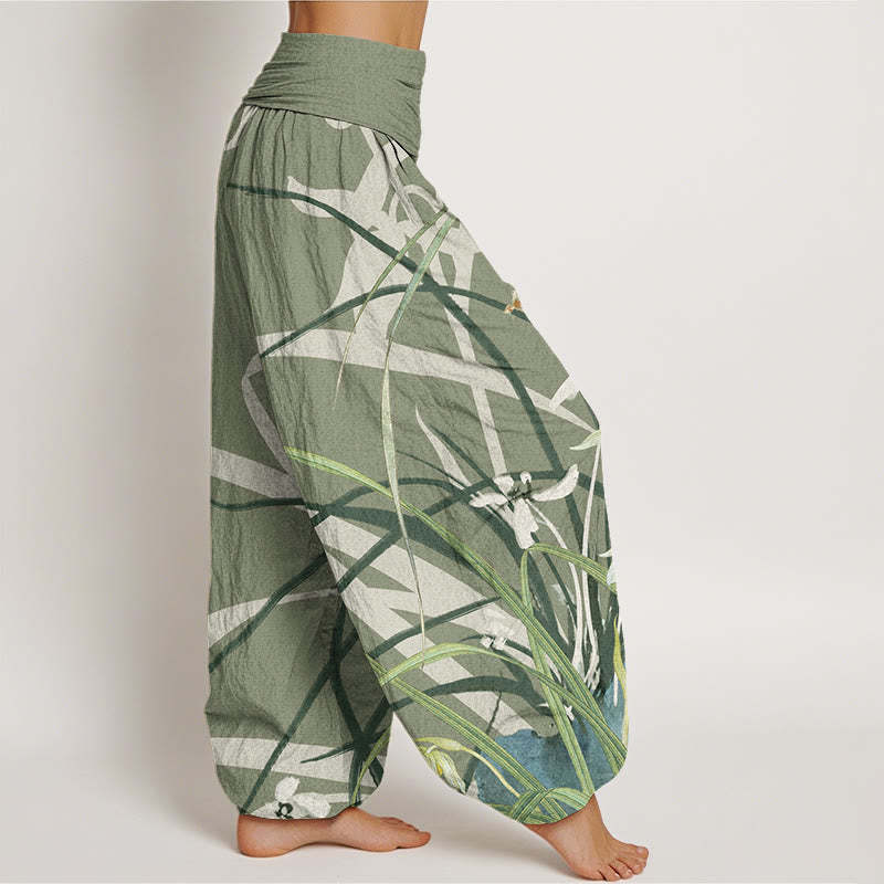 Casual Orchid leaf Butterflies Women's Elastic Waist Harem Pants