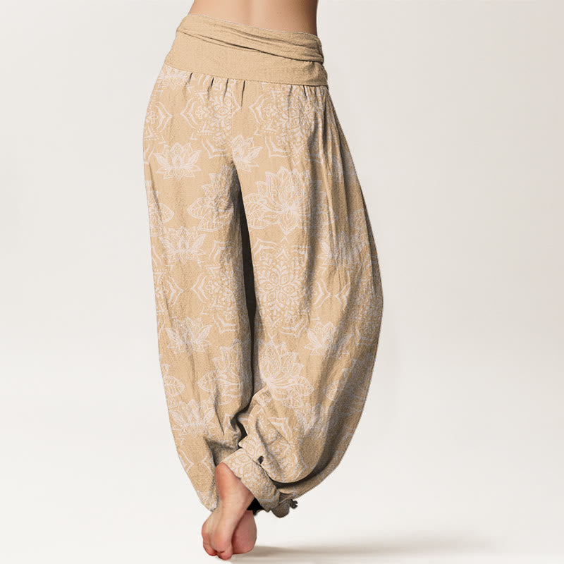 Casual Lotus Mandala Pattern Women's Elastic Waist Harem Pants