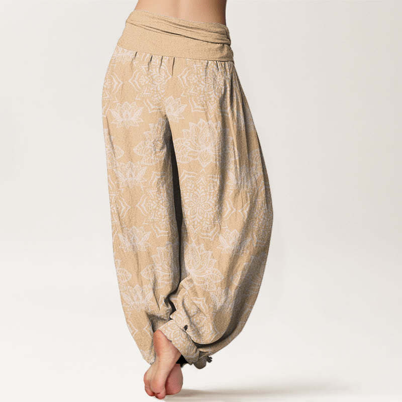Casual Lotus Mandala Pattern Women's Elastic Waist Harem Pants