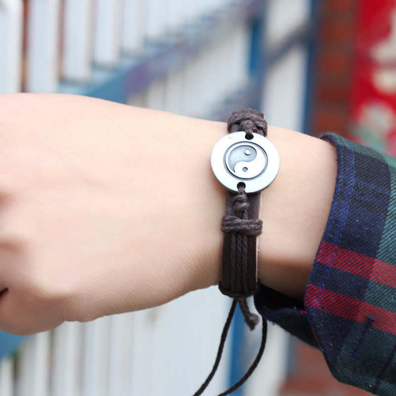 Retro Yin Yang Leather Harmony String Bracelet