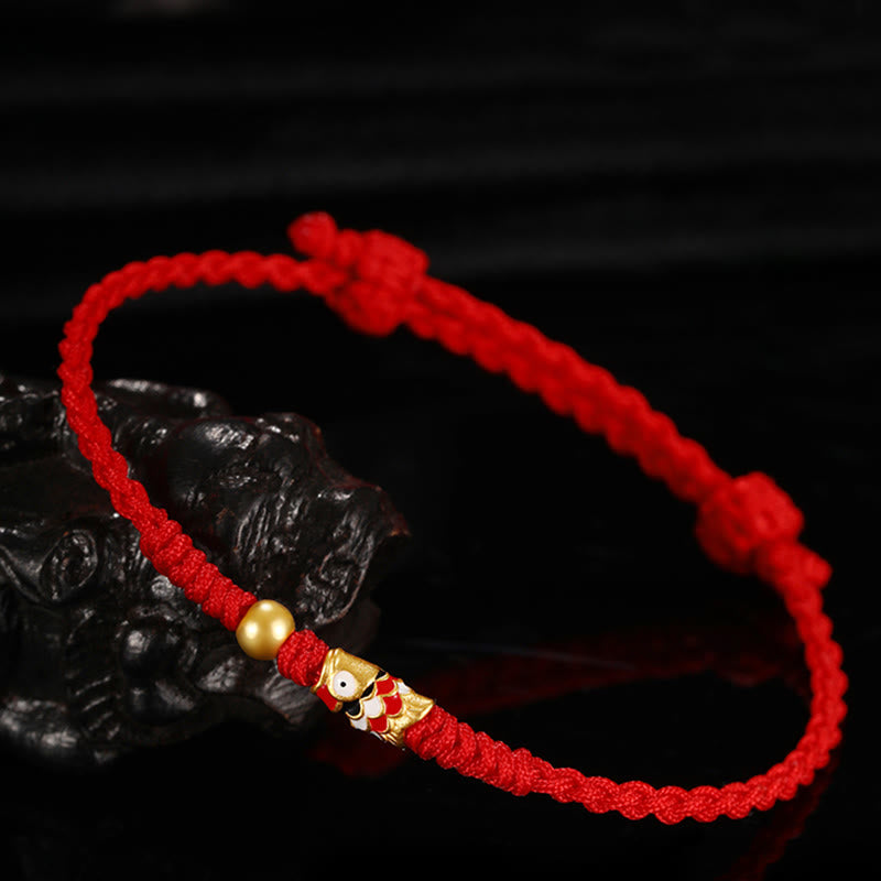 999 Gold Luck Koi Fish Handcrafted Braided String Bracelet