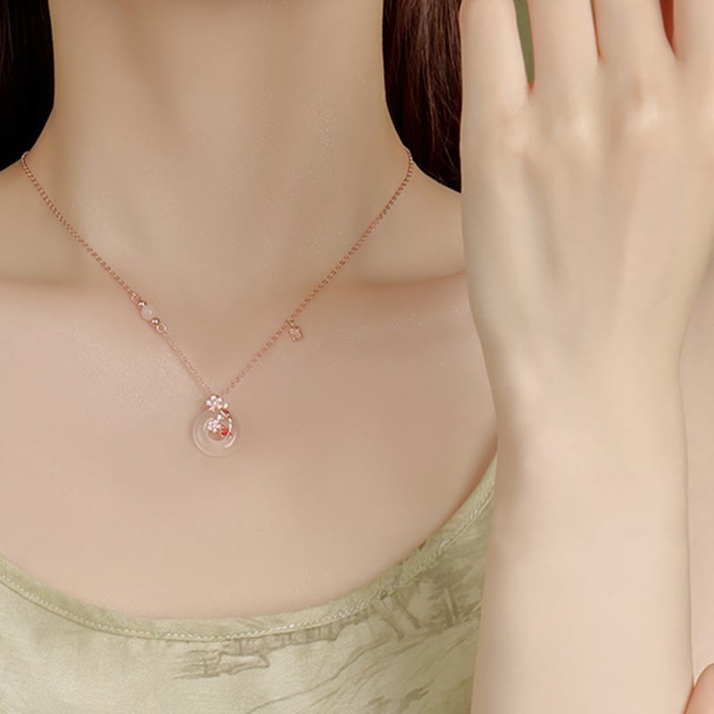 Chalcedony Pink Crystal 925 Sterling Silver Flowers Koi Fish Peace Buckle Positive Necklace Pendant