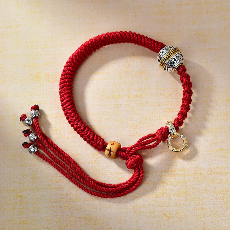 Tibetan Thangka Green Silver Tara Zakiram Goddess Of Wealth Red Braid String Luck Bracelet