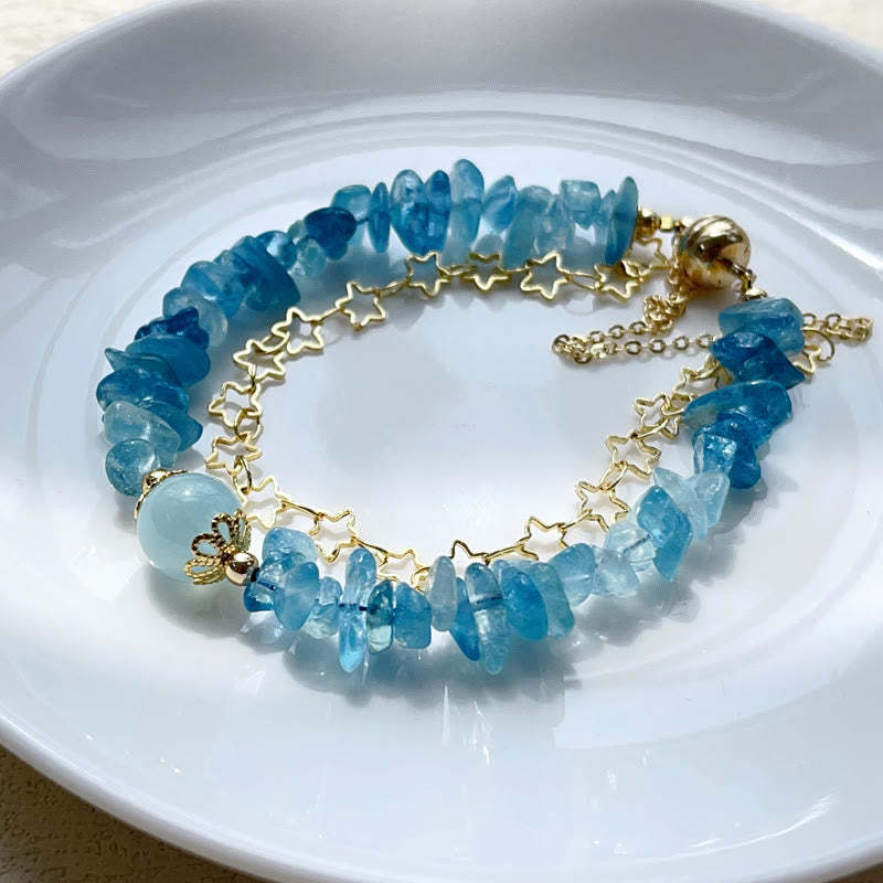 Aquamarine Gravel Design Star Healing Magnetic Buckle Bracelet