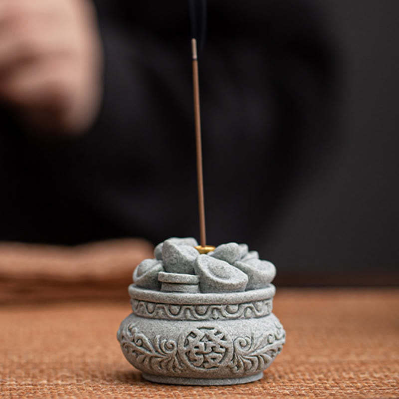 Chinese Character Fu Ingots Healing Incense Burner Desk Decoration