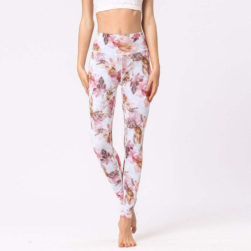 Multicolored Print Flowers Pants Sports Exercise Fitness High Waist Leggings Women's Yoga Pants