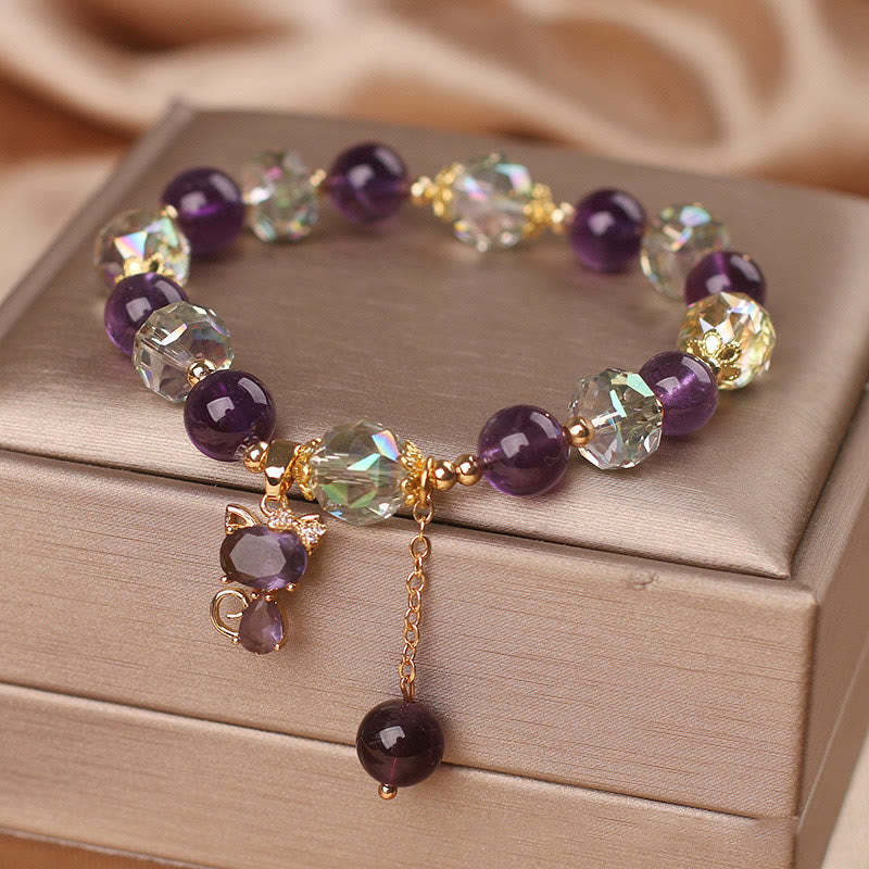 Amethyst White Crystal Fox Meditation Bracelet