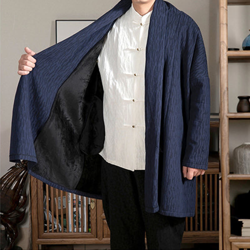 Fall Simple Jacquard Zen Plush Cotton Lined Men's Mid-length Coat Clothing