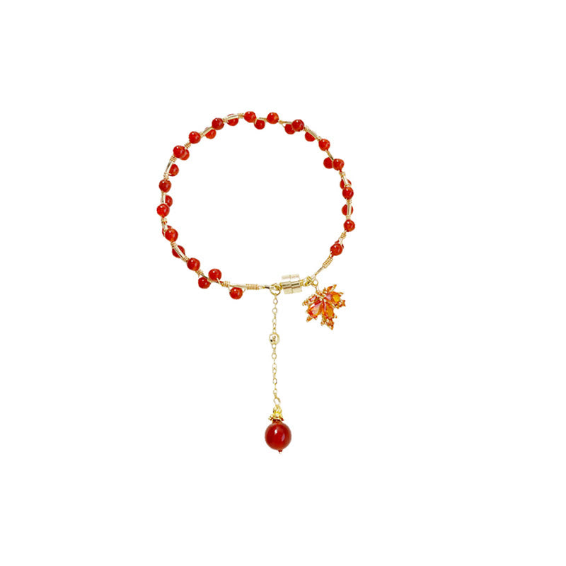 Red Maple Leaf Luck Charm Bracelet