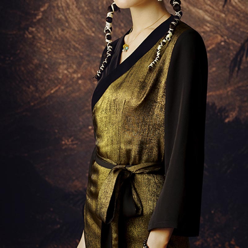 Tibetan Dress Clothing Lhasa Gold Black Long Wrap Dress Maxi Dress Women Clothing