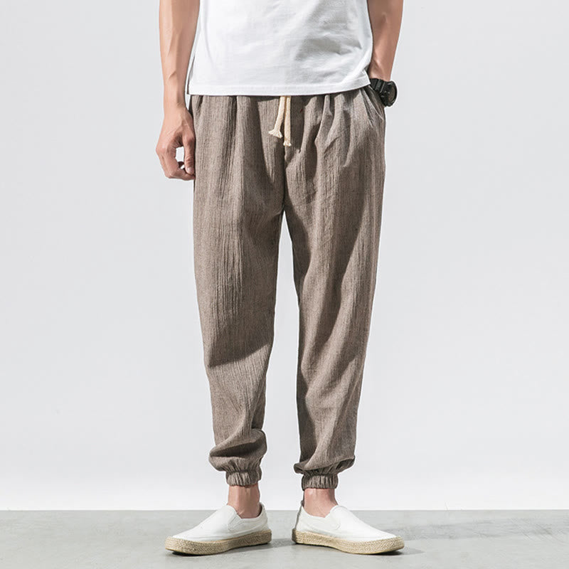 Simple Drawstring Design  Linen Men's Pants With Pockets
