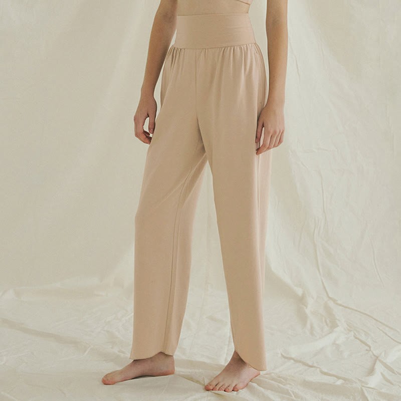 Casual Loose Tie-down Hem Plain High Waist Women's Leica Pants With Pockets