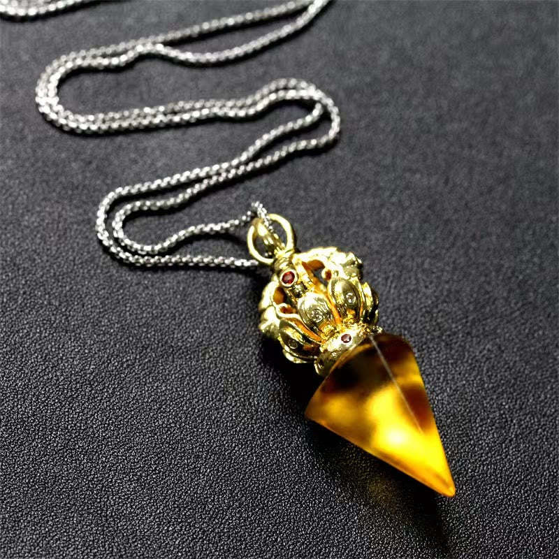 Tibetan Dorje Vajra 4 Prong Lotus Liuli Crystal Strength Necklace Pendant