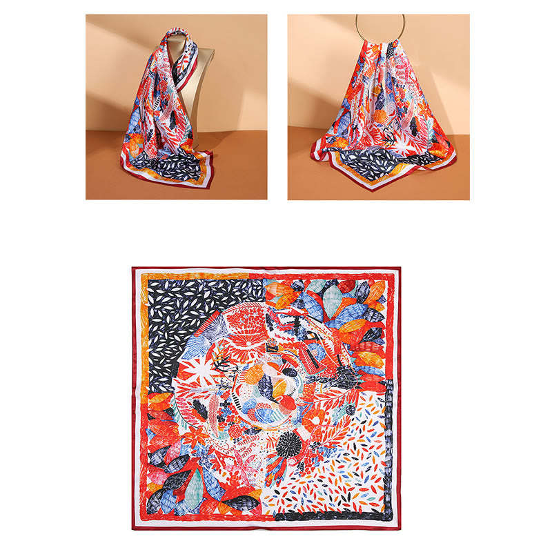 Pastoral Scene Hot Air Balloon Spring Blossom 100% Mulberry Silk Neck Hair Scarf