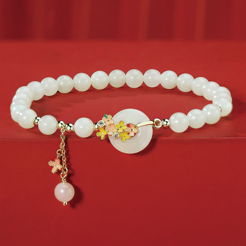 925 Sterling Silver Natural Hetian Jade Osmanthus Flowers Peace Buckle Zircon Luck Bracelet Necklace Pendant
