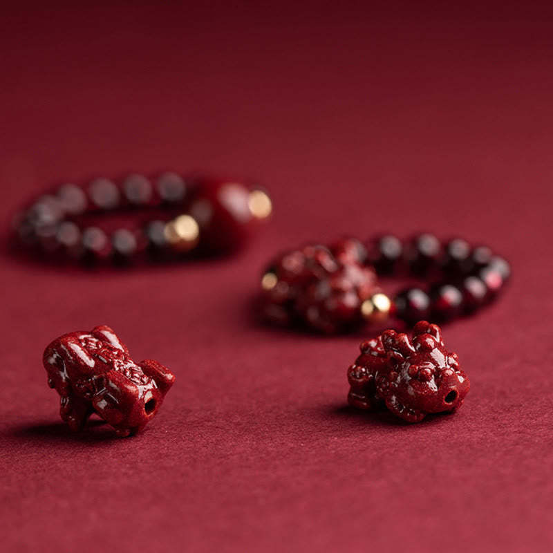 Garnet Cinnabar Lucky Bead PiXiu Om Mani Padme Hum Rose Protection Ring