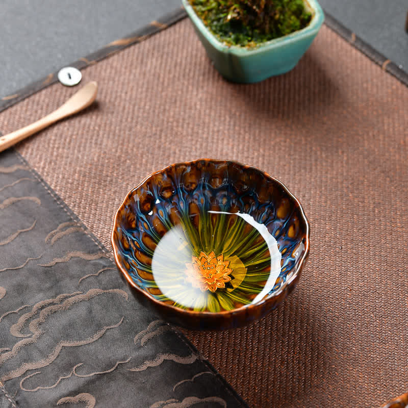 Lotus Peacock Dragon Phoenix Koi Fish Ceramic Teacup Inlaid Tea Cups 120ml