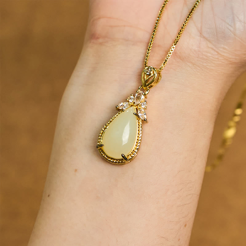 Hetian White Jade Water Drop Happiness Necklace Pendant