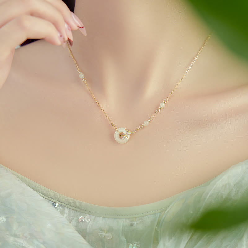 Hetian Jade 925 Sterling Silver Cubic Zirconia Peace Buckle Abundance Necklace Pendant