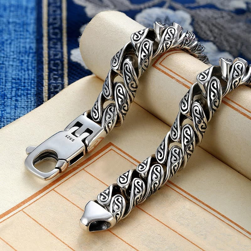 Vintage Tang Dynasty Flower Design Carved Luck Bracelet