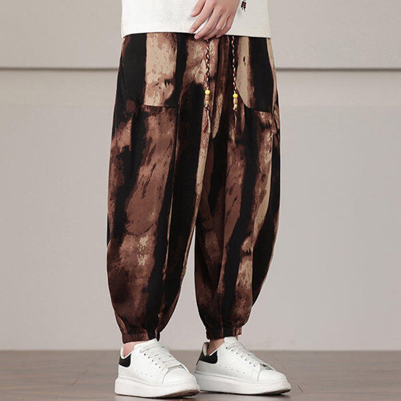 Stripe Pattern Drawstring Men's Harem Pants With Pockets
