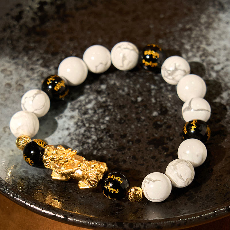 Vintage White Turquoise Black Onyx Pixiu Beads Blessing Bracelet