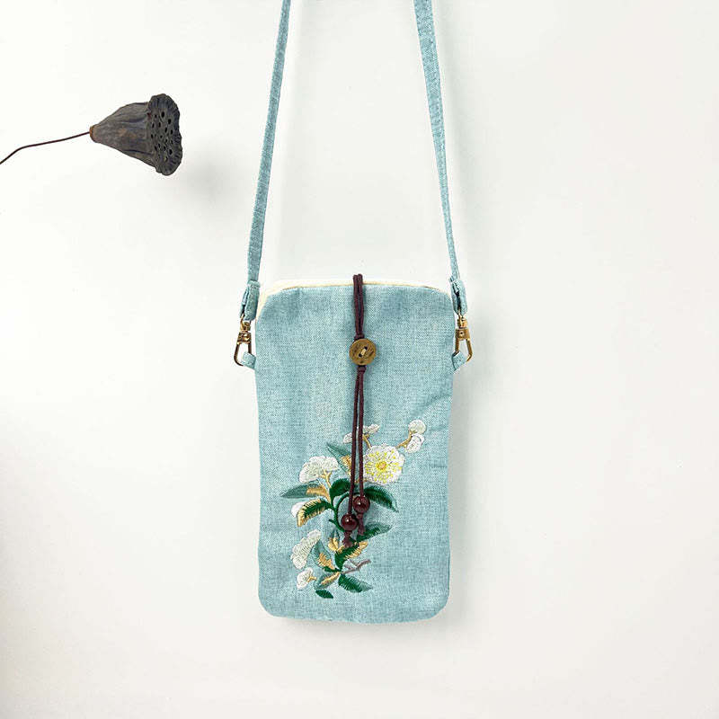 Small Embroidered Flowers Crossbody Bag Shoulder Bag Cellphone Bag 11*20cm