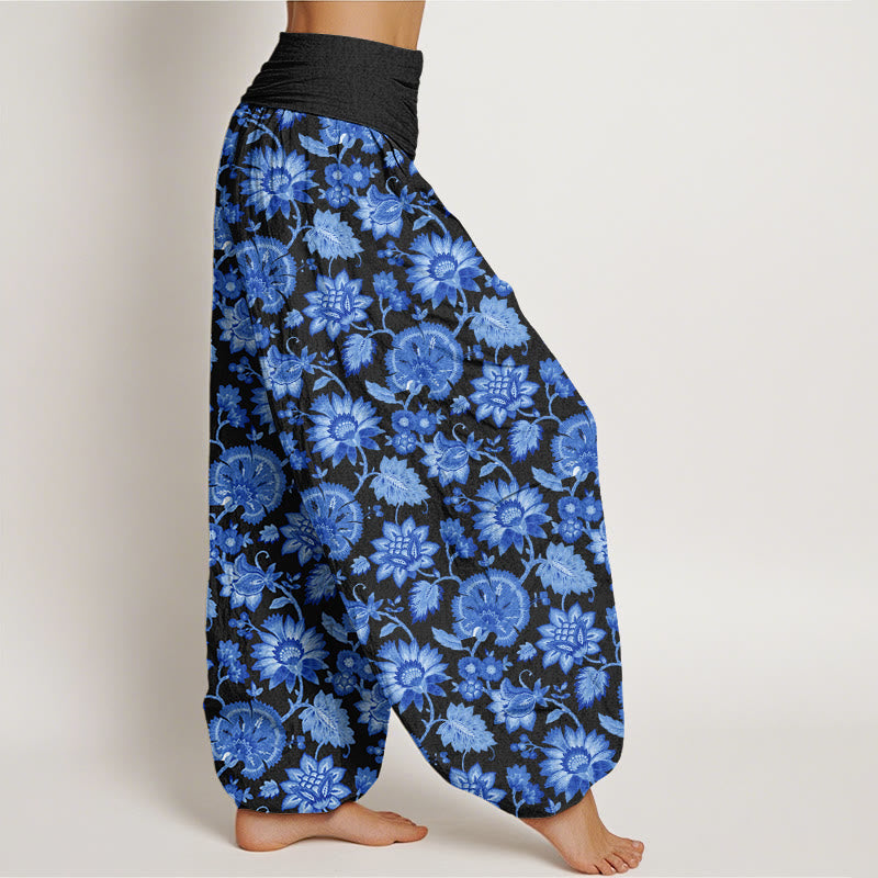 Casual Petal Vine Pattern Women's Elastic Waist Harem Pants