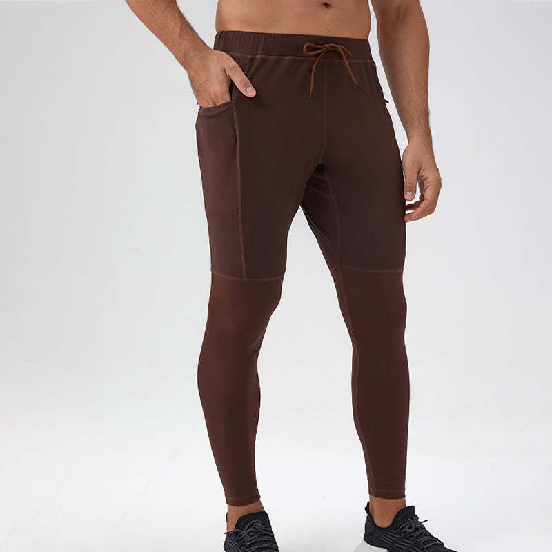 High Waist Quick Dry Breathable Fitness Men's Leggings Pants With Zipper Pocket